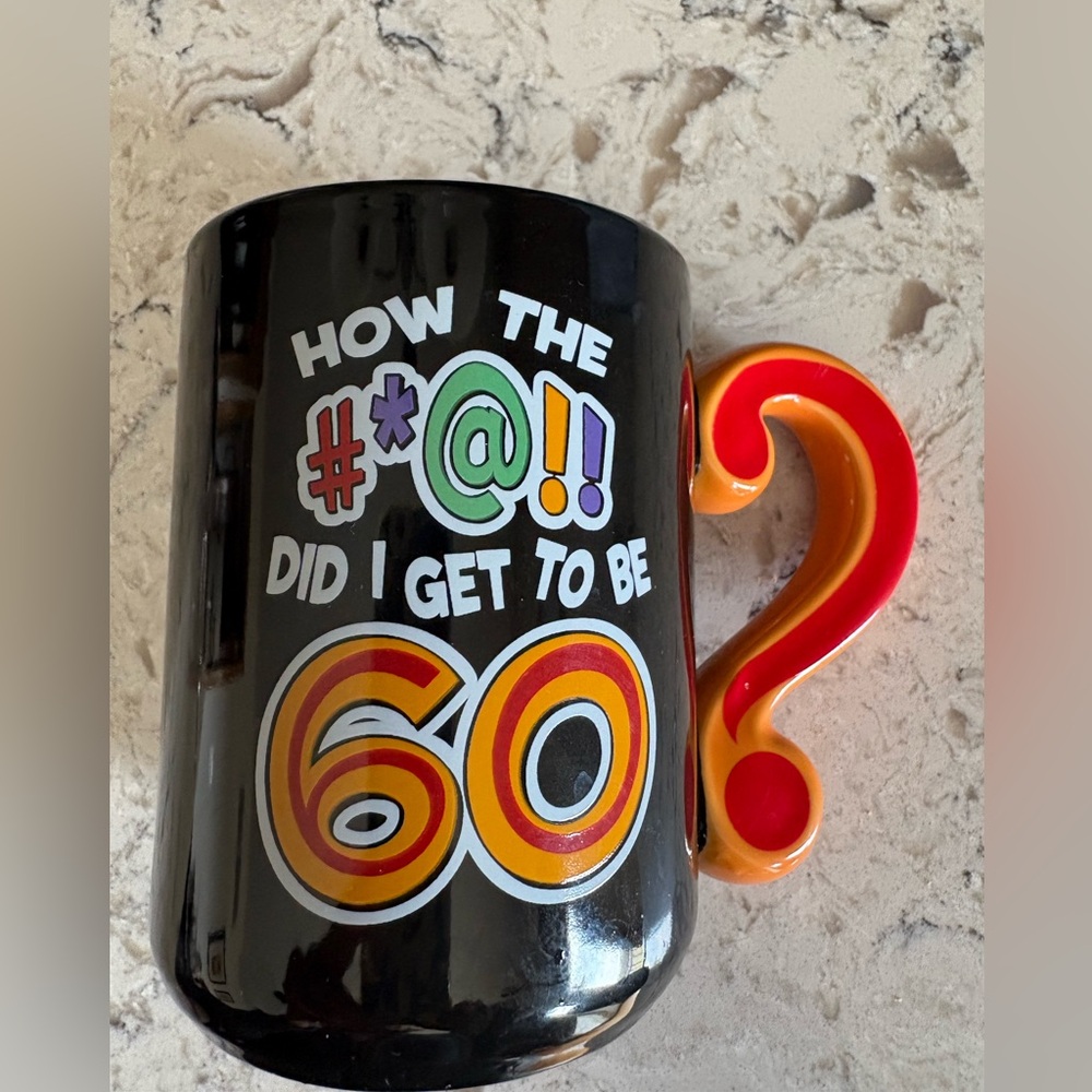 60 Celebration Black Mug with Colorful Text and Handle